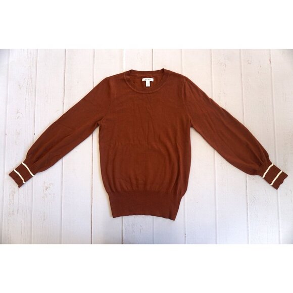 Nine West Sweaters - Nine West 'Cocoa Loco' Brown Sweater with Striped Cuffs - Size XS